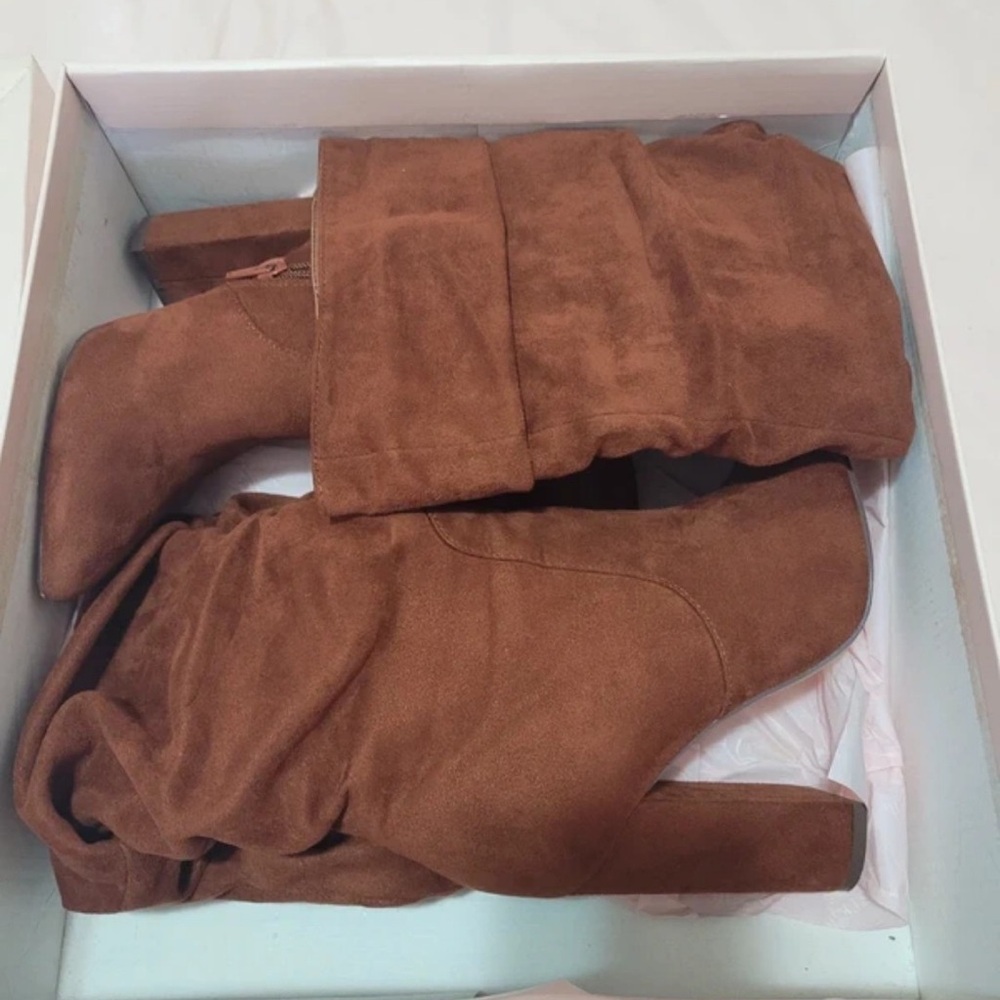 Shoe Dazzle Tan Suede Heeled Boots